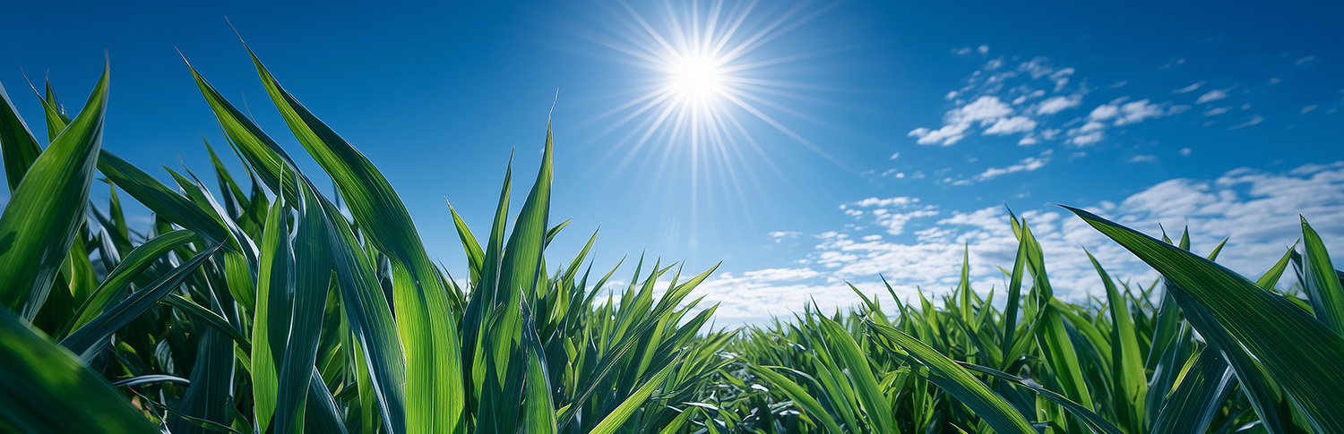 Maisfeld mir blauem Himmel.